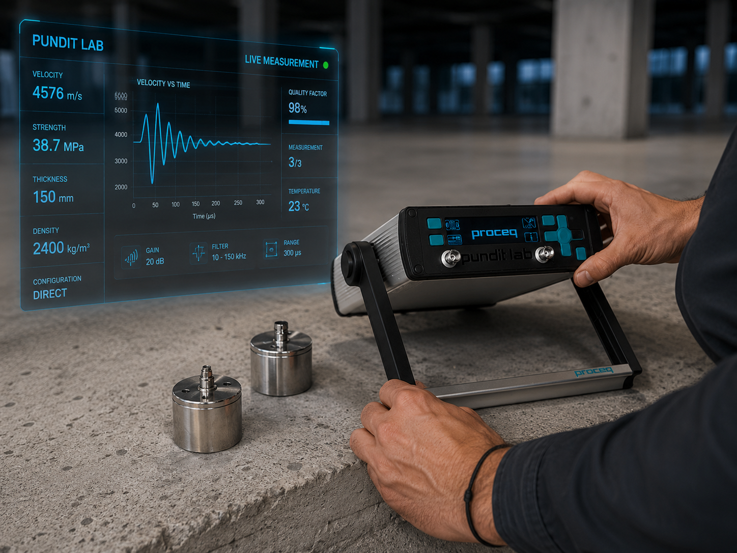 Pundit Lab Plus equipo de velocidad de pulso ultrasónico para evaluación de concreto