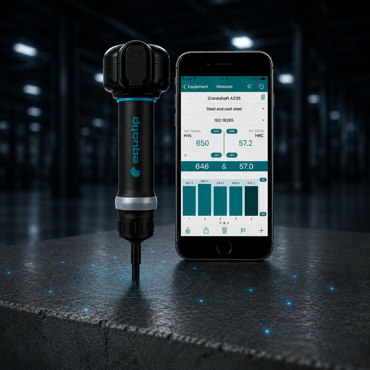 Equotip Live UCI para medición portátil de dureza en metales mediante tecnología UCI