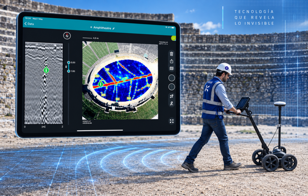 Ingeniero realizando exploración del subsuelo con tecnología GPR